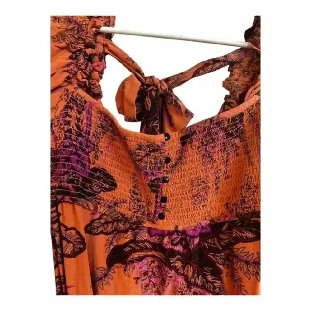 Cottagecore Prairie Floral Midi Dress Smocked Bodice Open Back Anthropologie XS - Picture 7 of 16